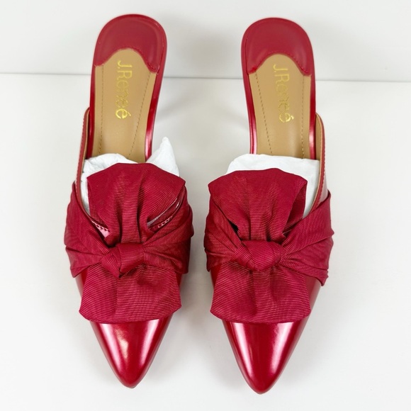 J Renee Mianna Heels Womens Size 8 M Red Patent Bow Pointed Toe Mule NEW in Box